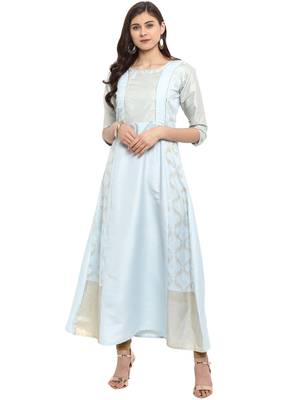 Sky-blue printed crepe kurti 2