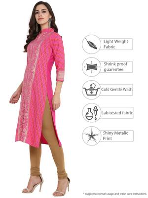 Pink printed crepe kurti 4