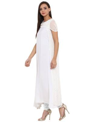 White printed chiffon kurti 4