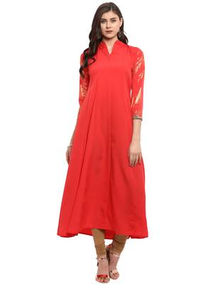 Red printed crepe kurti 1