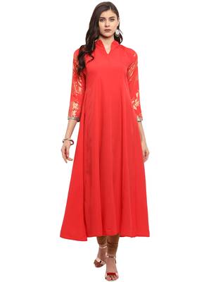 Red printed crepe kurti 2