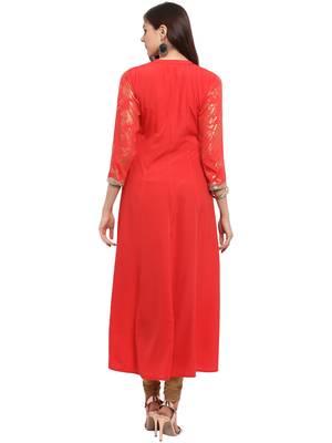 Red printed crepe kurti 3