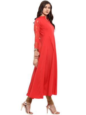 Red printed crepe kurti 5