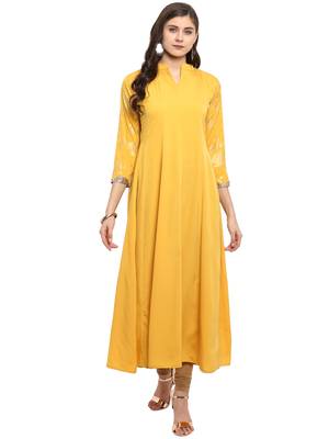 Yellow printed crepe kurti 1
