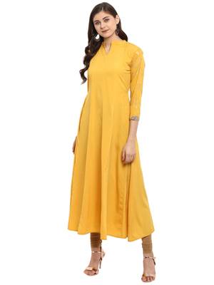 Yellow printed crepe kurti 2