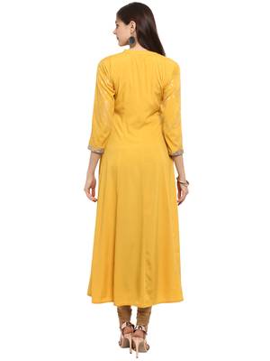 Yellow printed crepe kurti 3