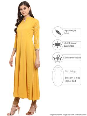 Yellow printed crepe kurti 4