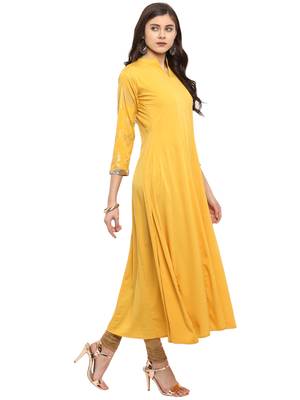 Yellow printed crepe kurti 5