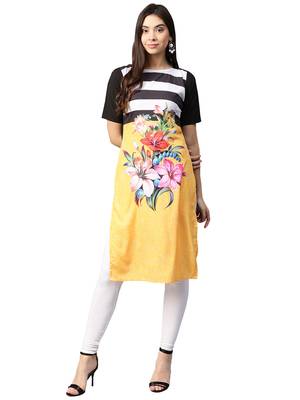 Yellow printed crepe kurti 1