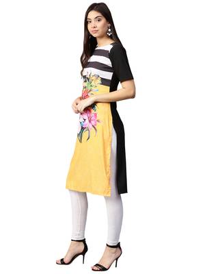 Yellow printed crepe kurti 2