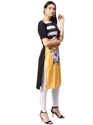 Yellow printed crepe kurti 3