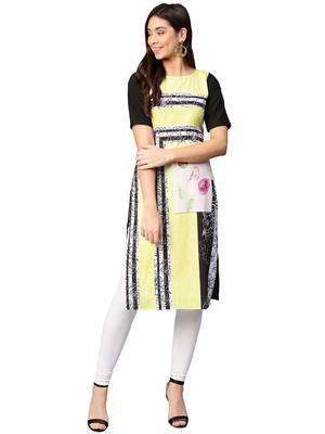 Yellow printed crepe kurti 1