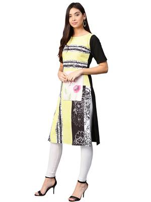 Yellow printed crepe kurti 2