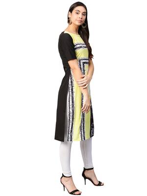 Yellow printed crepe kurti 3