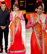 stunning malaika arora latest new orange and red ocassional wear saree