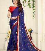   blue embroidered georgette saree with blouse