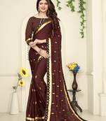 Brown embroidered georgette saree with blouse