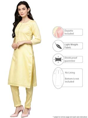 Yellow plain polyester kurta sets 5