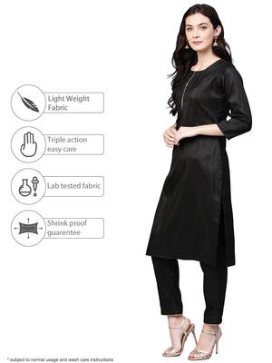 Black plain polyester kurta sets 5