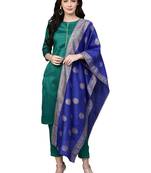 Sea-green plain polyester kurta sets