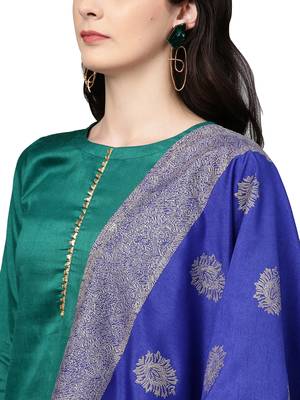 Sea-green plain polyester kurta sets 2