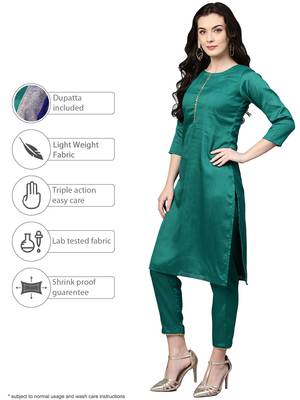 Sea-green plain polyester kurta sets 5