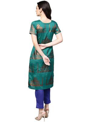 Sea-green printed polyester kurta sets 3
