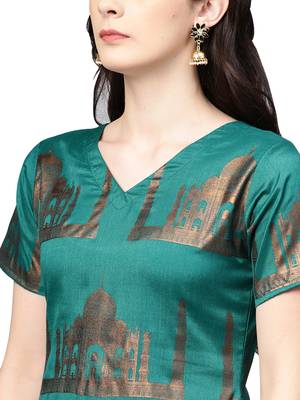Sea-green printed polyester kurta sets 5