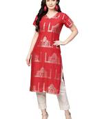 Red printed cotton kurta sets