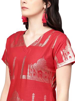 Red printed cotton kurta sets 2