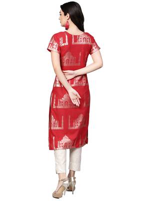 Red printed cotton kurta sets 5