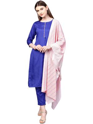 Blue plain polyester kurta sets 1