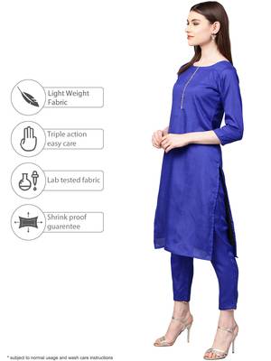 Blue plain polyester kurta sets 5