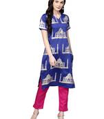Blue printed polyester kurta sets
