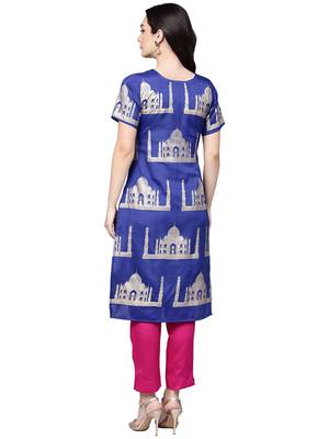 Blue printed polyester kurta sets 4
