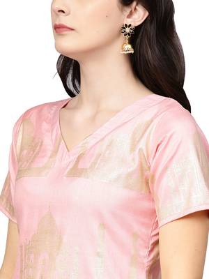 Pink printed polyester kurta sets 2