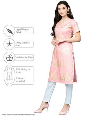 Pink printed polyester kurta sets 4