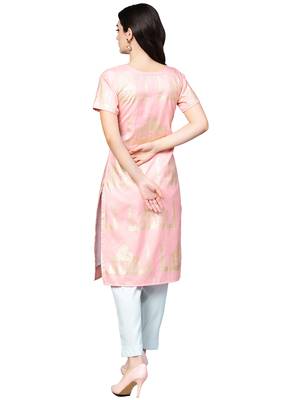 Pink printed polyester kurta sets 5