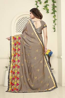   beige embroidered georgette saree with blouse 2