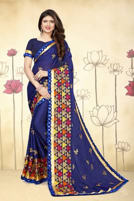   blue embroidered silk saree with blouse 1