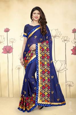   blue embroidered silk saree with blouse 3