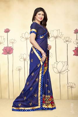   blue embroidered silk saree with blouse 4