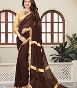 Brown plain georgette saree with blouse