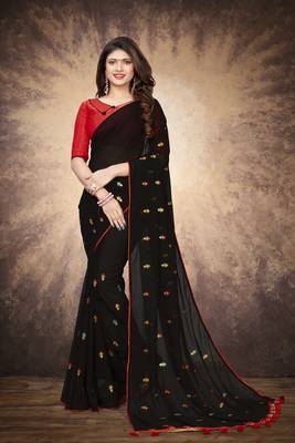   black embroidered georgette saree with blouse 1