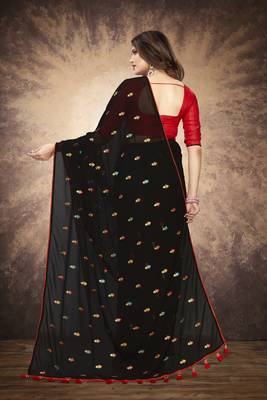   black embroidered georgette saree with blouse 2