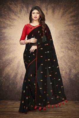   black embroidered georgette saree with blouse 3
