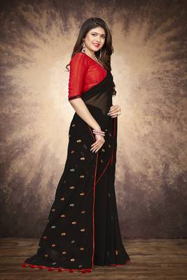   black embroidered georgette saree with blouse 4