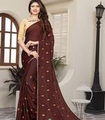 Brown embroidered art silk saree with blouse