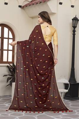 Brown embroidered art silk saree with blouse 2