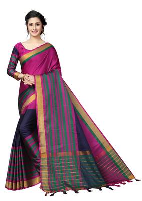 Pink printed polycotton saree with blouse 1